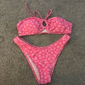 small pink and white flower strapless bikini